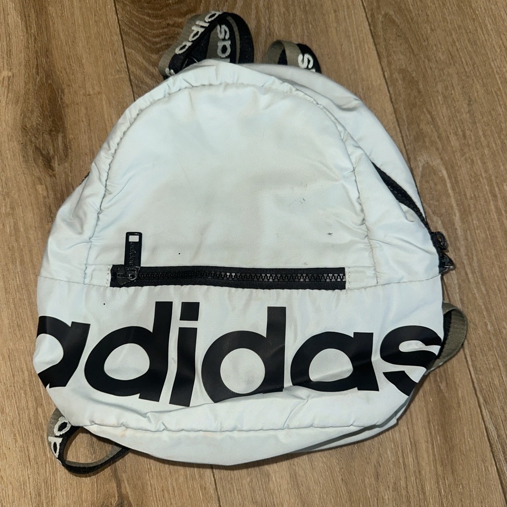 Adidas Unisex Grey & Black Linear School Mini Backpack Travel Purse - Preowned
